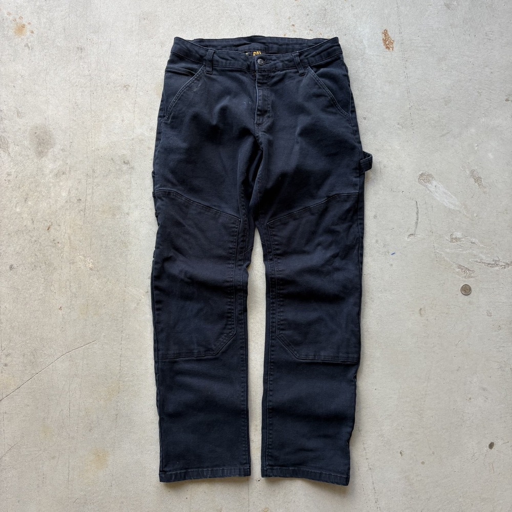 CAT Caterpillar Double Knee Work Pants Mens 32x32 Black Utility Carpenter Slacks